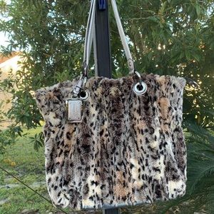 B. Makowsky Faux Fur & Genuine Leather Purse Tote